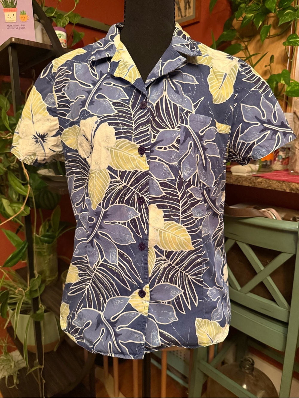 Sag Harbor Navy and Yellow Floral Short-Sleeve Button-Down
